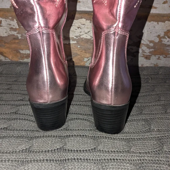 Women's Pink Metallic Cowboy Boots Size 8 - Picture 7 of 8